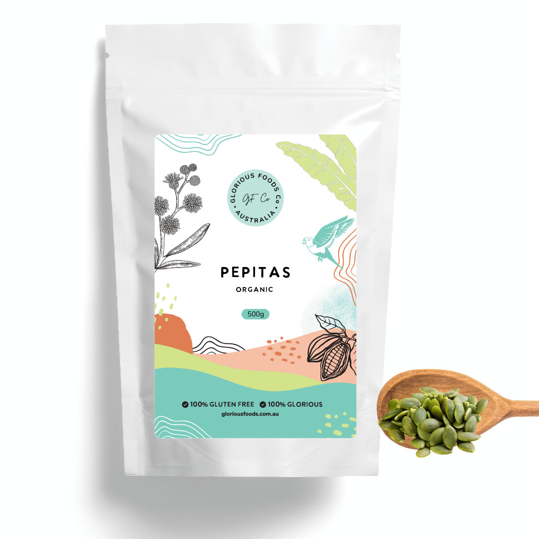 Organic Pepitas - Pumpkin Kernels 100% Gluten Free 500g Glorious Foods / Gluten Free Wholesalers